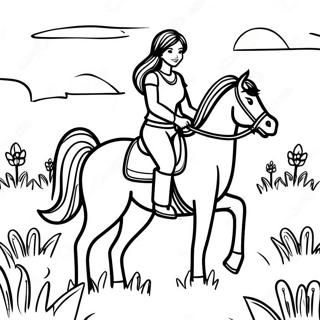 Realistic Girl Riding A Horse In A Meadow Coloring Page 47373-39412