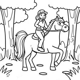 Adventurous Girl Riding A Horse Through The Forest Coloring Page 47374-39413