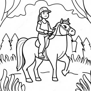 Adventurous Girl Riding A Horse Through The Forest Coloring Page 47374-39415