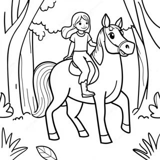 Adventurous Girl Riding A Horse Through The Forest Coloring Page 47374-39416