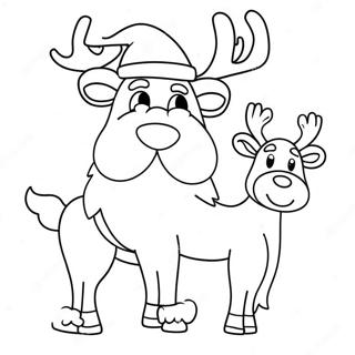 Funny Christmas Santa With Reindeer Coloring Page 4751-3819