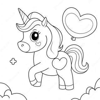 Cute Unicorn With Heart Balloons Coloring Page 47534-39541