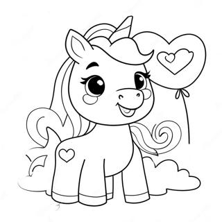 Cute Unicorn With Heart Balloons Coloring Page 47534-39542