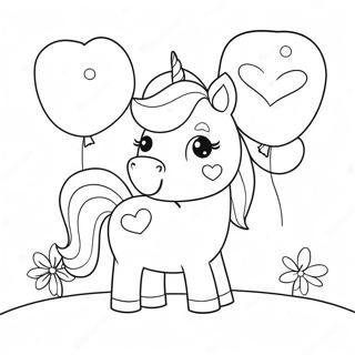 Cute Unicorn With Heart Balloons Coloring Page 47534-39543