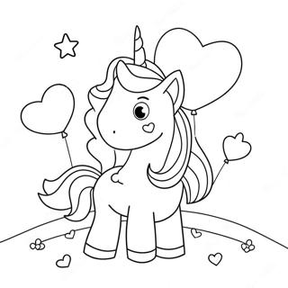 Cute Unicorn With Heart Balloons Coloring Page 47534-39544