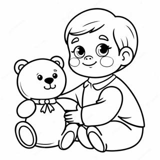 Cute Baby Boy With Teddy Bear Coloring Page 47595-39578