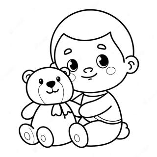 Cute Baby Boy With Teddy Bear Coloring Page 47595-39579