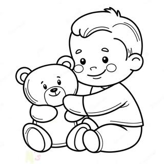 Cute Baby Boy With Teddy Bear Coloring Page 47595-39580