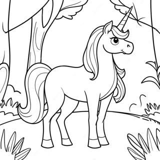 Magical Last Unicorn In A Forest Coloring Page 47715-39680