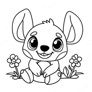 Adorable Baby Stitch With Flowers Coloring Page 47745-39704