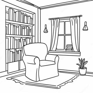 Cozy Reading Nook Library Coloring Page 4792-3854