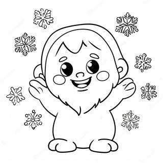 Cute Abominable Snowman With Snowflakes Coloring Page 48045-39942