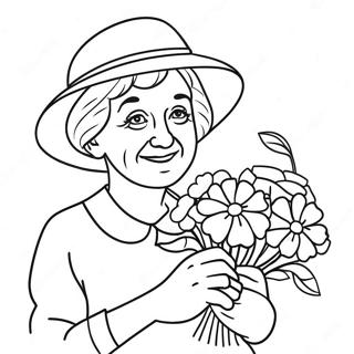 Sweet Grandma With Flowers Coloring Page 48405-40225