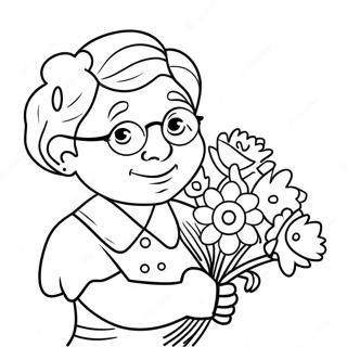 Sweet Grandma With Flowers Coloring Page 48405-40227