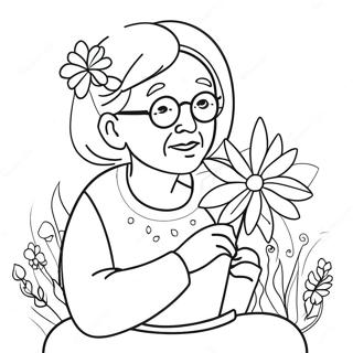 Sweet Grandma With Flowers Coloring Page 48405-40228