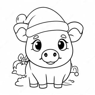 Cute Christmas Pig With Santa Hat Coloring Page 48515-40342