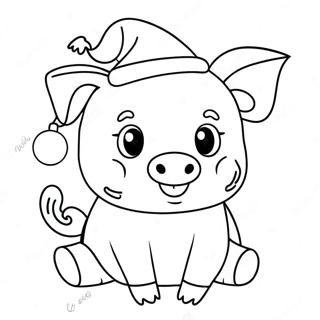 Cute Christmas Pig With Santa Hat Coloring Page 48515-40343