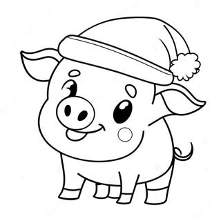 Cute Christmas Pig With Santa Hat Coloring Page 48515-40344