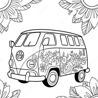 Colorful Hippie Van With Flowers Coloring Page 48525-40317