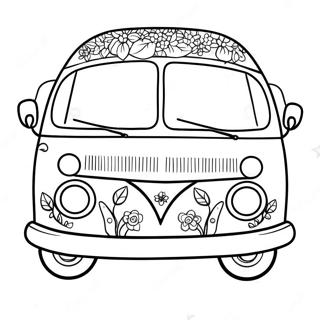 Colorful Hippie Van With Flowers Coloring Page 48525-40318