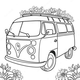 Colorful Hippie Van With Flowers Coloring Page 48525-40319