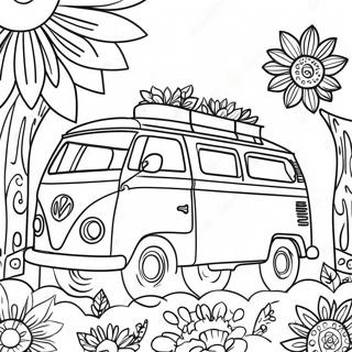 Colorful Hippie Van With Flowers Coloring Page 48525-40320