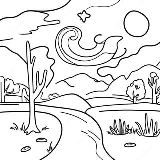 Starry Night Landscape Coloring Page 48814-40542