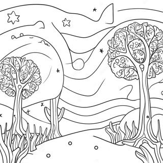 Starry Night With Whimsical Trees Coloring Page 48815-40549