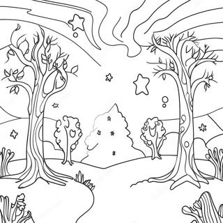 Starry Night With Whimsical Trees Coloring Page 48815-40551