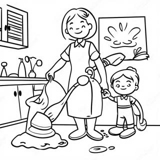 Happy Family Cleaning Together Coloring Page 48945-40658