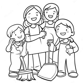 Happy Family Cleaning Together Coloring Page 48945-40659