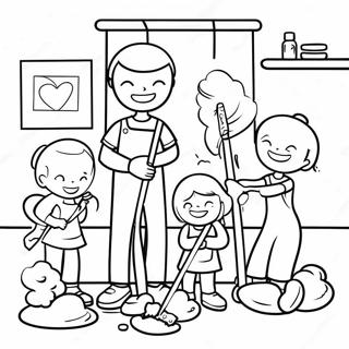 Happy Family Cleaning Together Coloring Page 48945-40660