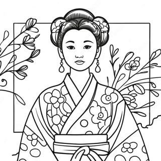 Japanese Girl In Traditional Kimono Coloring Page 49024-40718