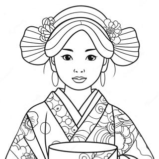 Japanese Girl In Traditional Kimono Coloring Page 49024-40719