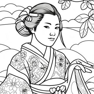 Japanese Girl In Traditional Kimono Coloring Page 49024-40720