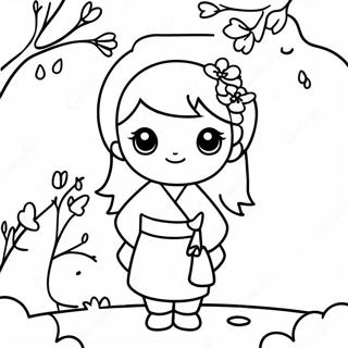 Cute Japanese Girl With Cherry Blossoms Coloring Page 49025-40721