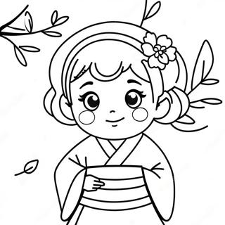 Cute Japanese Girl With Cherry Blossoms Coloring Page 49025-40723