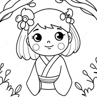 Cute Japanese Girl With Cherry Blossoms Coloring Page 49025-40724