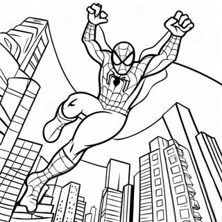 Spider Man Swinging Through The City Coloring Page 49045-40739