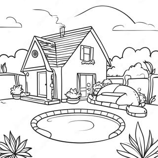 House With Pool Coloring Pages