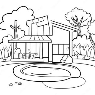 Cozy House With Backyard Pool Coloring Page 49065-40742