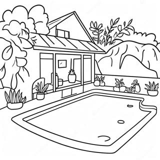 Cozy House With Backyard Pool Coloring Page 49065-40743