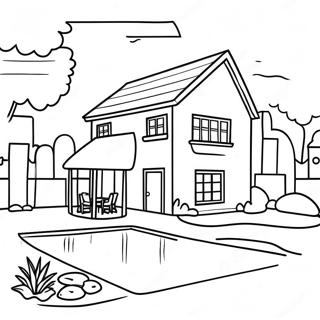 Cozy House With Backyard Pool Coloring Page 49065-40744