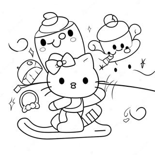 Cute Hello Kitty Ice Skating With Friends Coloring Page 49205-40865