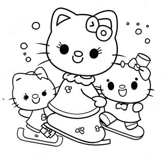 Cute Hello Kitty Ice Skating With Friends Coloring Page 49205-40868