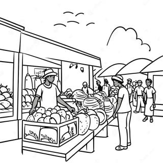 Vibrant Haitian Market Scene Coloring Page 49555-41161