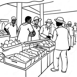 Vibrant Haitian Market Scene Coloring Page 49555-41162