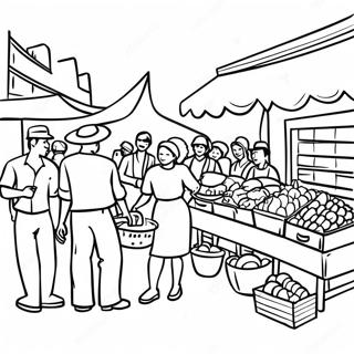 Vibrant Haitian Market Scene Coloring Page 49555-41163