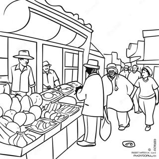 Vibrant Haitian Market Scene Coloring Page 49555-41164