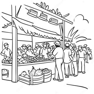 Vibrant Haitian Market Scene Coloring Page 49555-41345